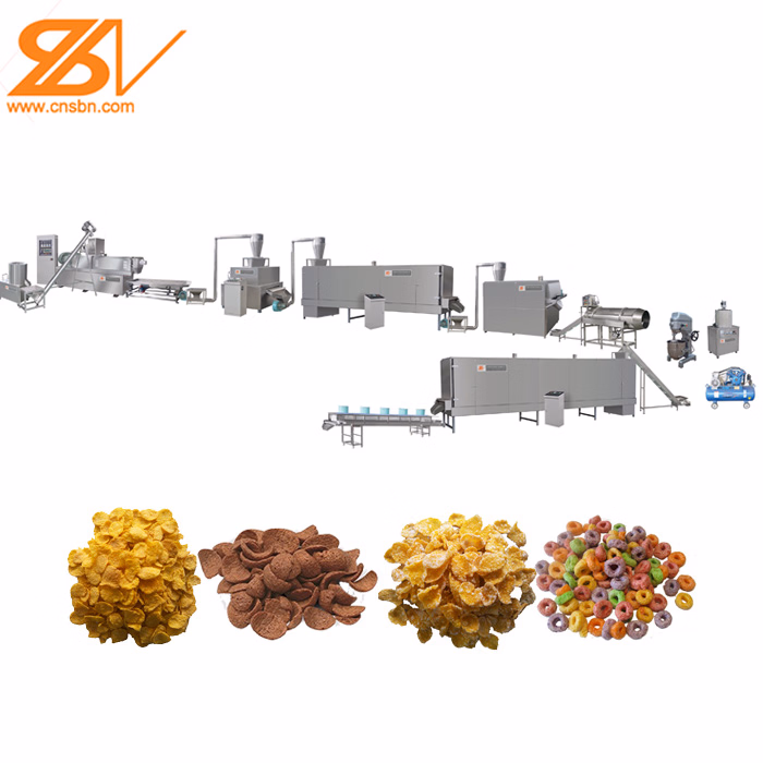 Breakfast Cereals Corn Flakes Bread Crumbs Core Filled Puffs Snacks Baby Food Making Production Line Twin Screw Extruder Machine