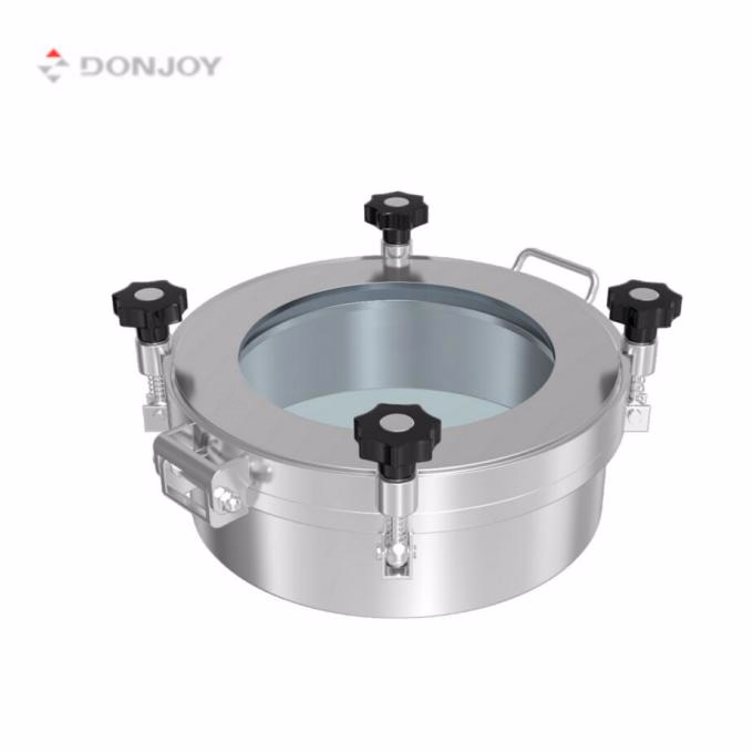 Sanitary Round Whole Glass High Pressure Man Hole Cover with Plastic Handwheel SS316L
