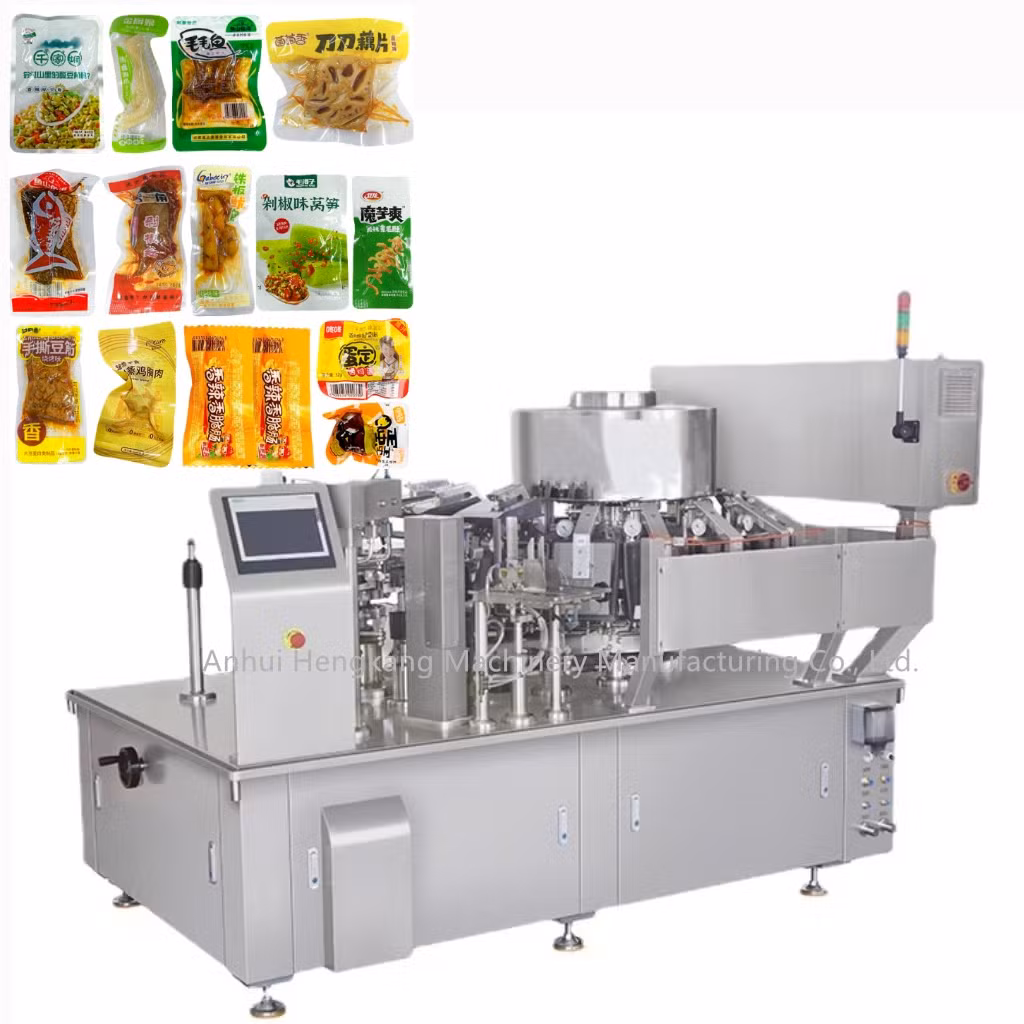 High-Speed Rotary Vacuum Packing Machine for Beans and Rice Factory Price Automatic Flatten Horizontal Vacuum Filling Sealing Machinery for Meatball Nuts