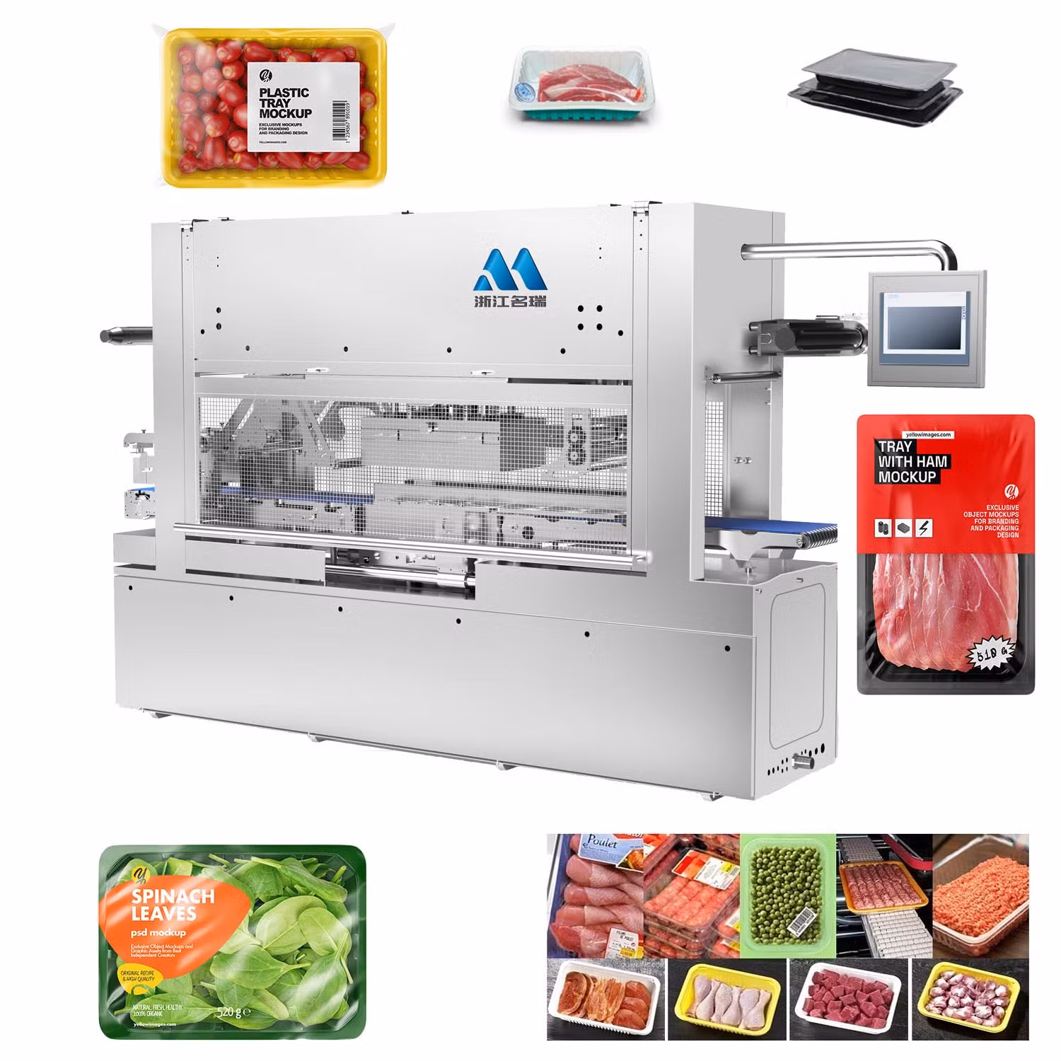 Automatic Tray Nitrogen Gas Filling Sealing Machine for Food Meat Fish Fruit Vegetable, Tray Sealer for Food,Ready,Meals,Meat with Modified Atmosphere Packaging