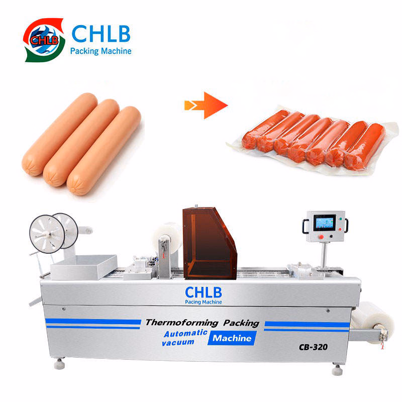 Fully Automatic Thermoforming Packaging Machine Sausage Meat Dried Dates Fish Butter Cheese Stretch Film Vacuum Packing Machine