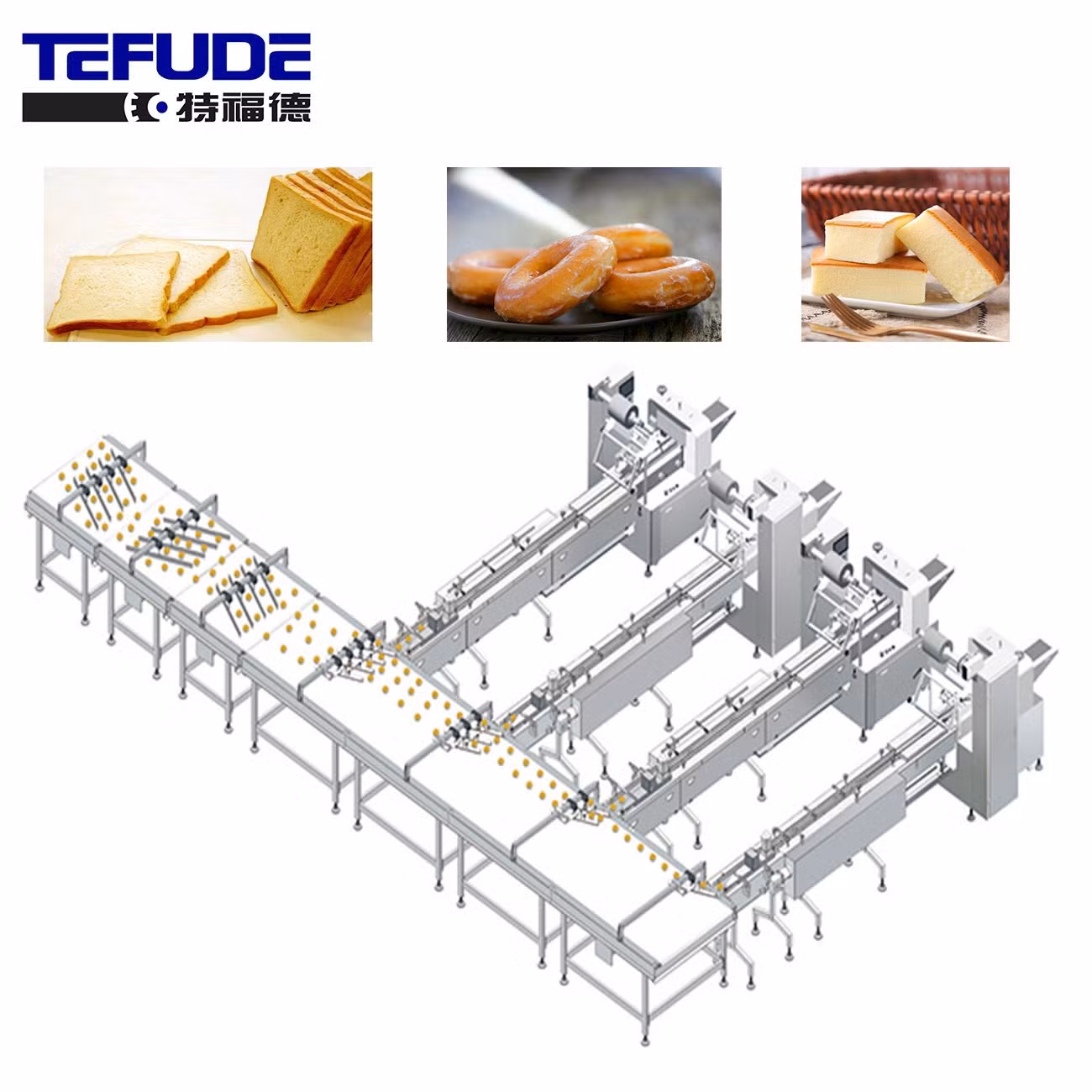 Tefude Automatic Servo Biscuits Bread Packaging Machine Bakery Food Cheesecake Cupcake Donut Packing Machinery