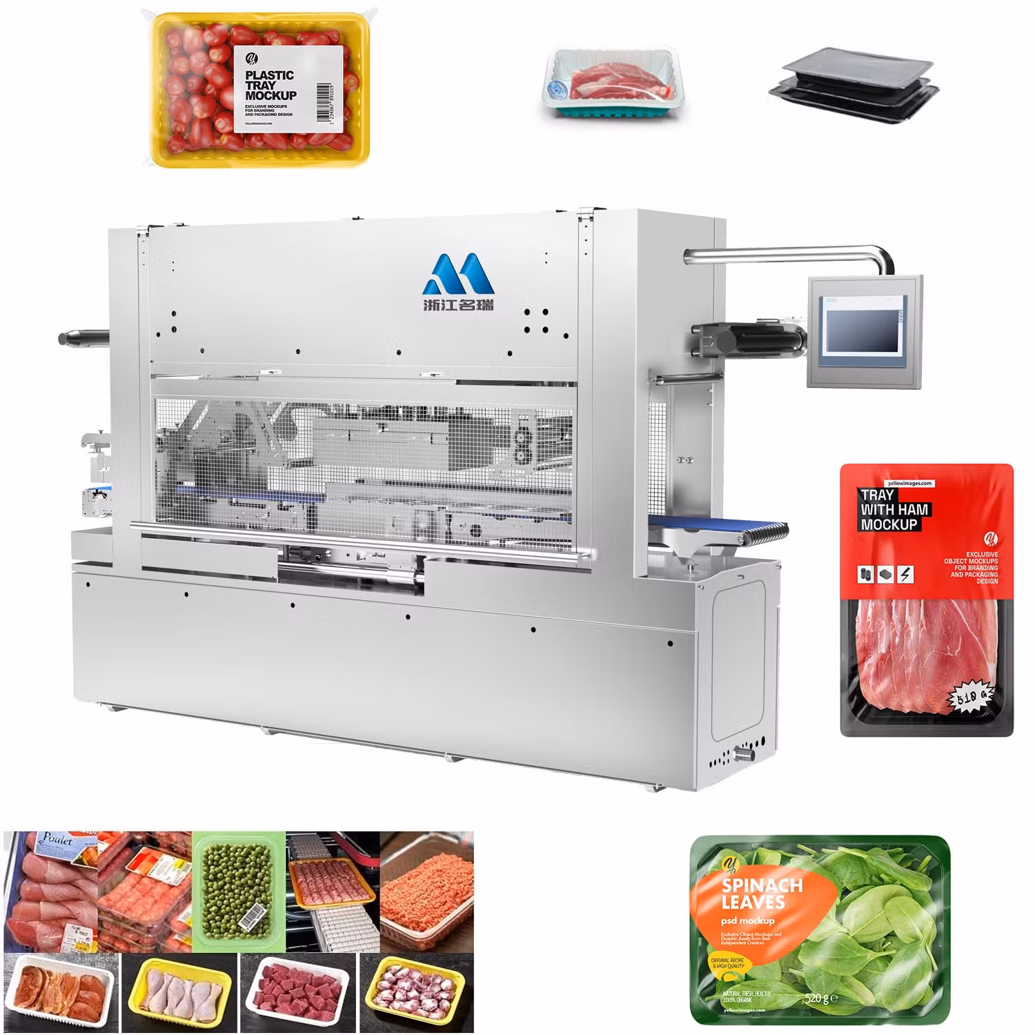 High Speed Automatic Nitrogen Vacuum Packaging Food Tray Sealing Machine for Fruit, Vegetables, Meat, Fresh Food, Beef, Chicken Meat, Fish Packing