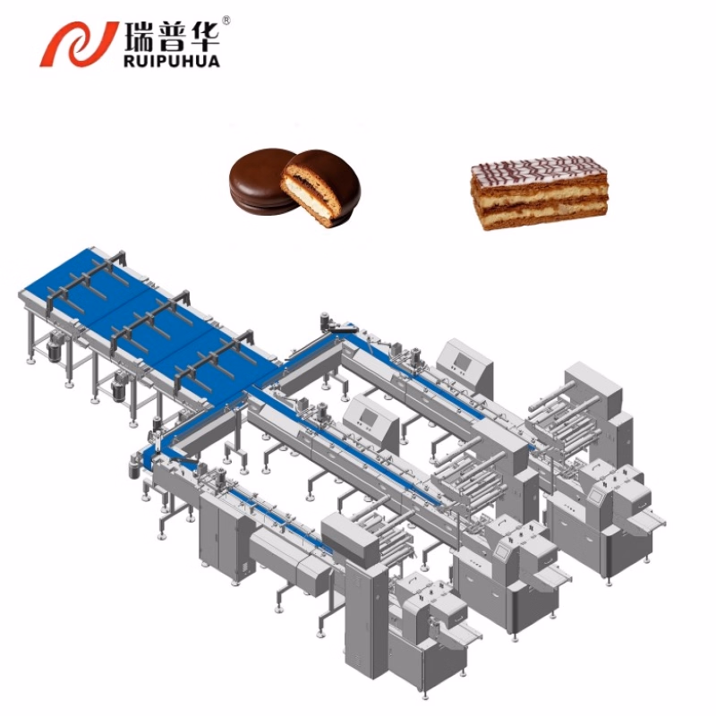 Multifunction High Speed Biscuit Bread Chocolate Cookie with Paper Tray Packing Line Automatic Sorting Feeding Packaging Line